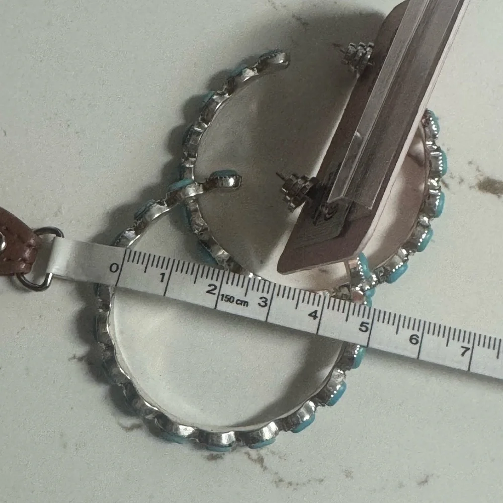 Piper K Brass and Turquoise Dangle Hoops/Earrings - Picture 5 of 6